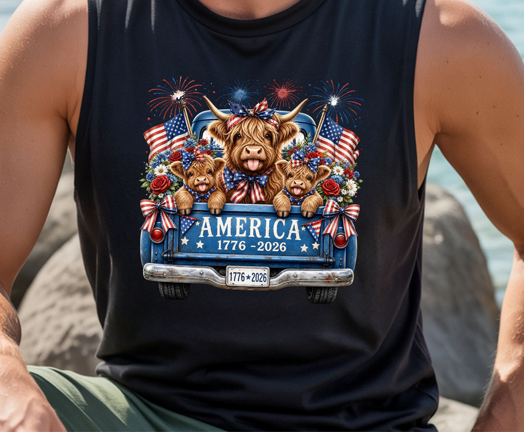 Patriotic Highland Cow - Youth/Adult Direct To Film Transfer