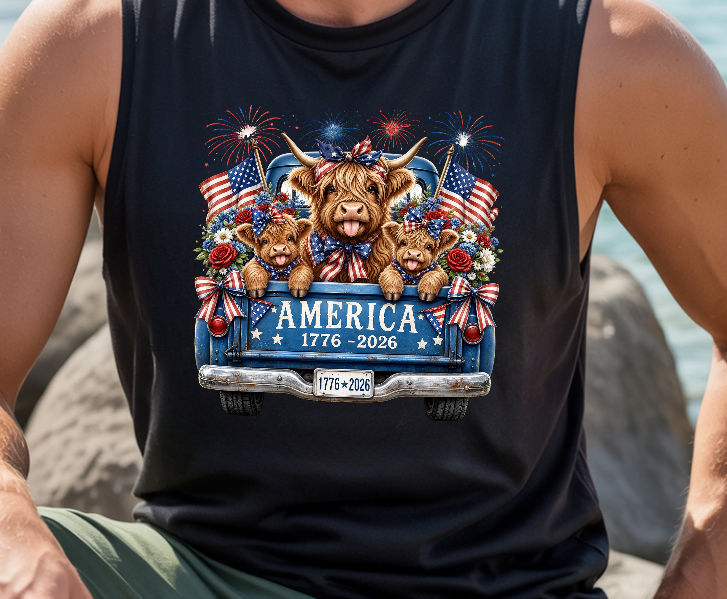 Patriotic Highland Cow - Youth/Adult Direct To Film Transfer