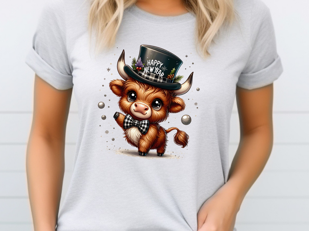 New Year Highland Cow - DTF Transfer