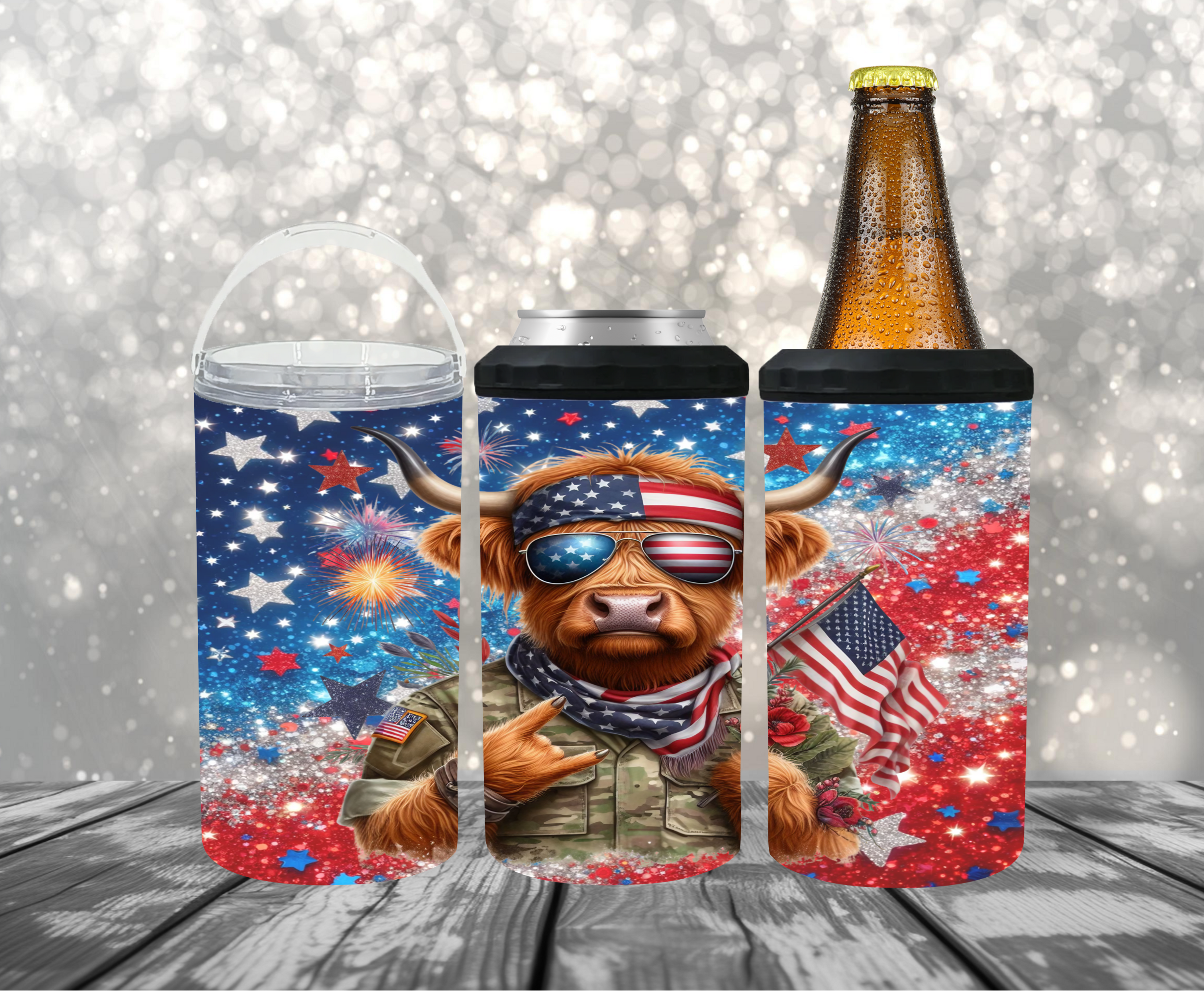 Highland Cow Patriotic  4-1 Can Cooler - Digital Download