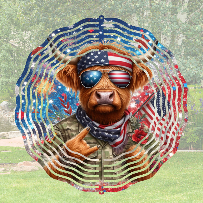 Patriotic Highland Cow - Wind Spinner