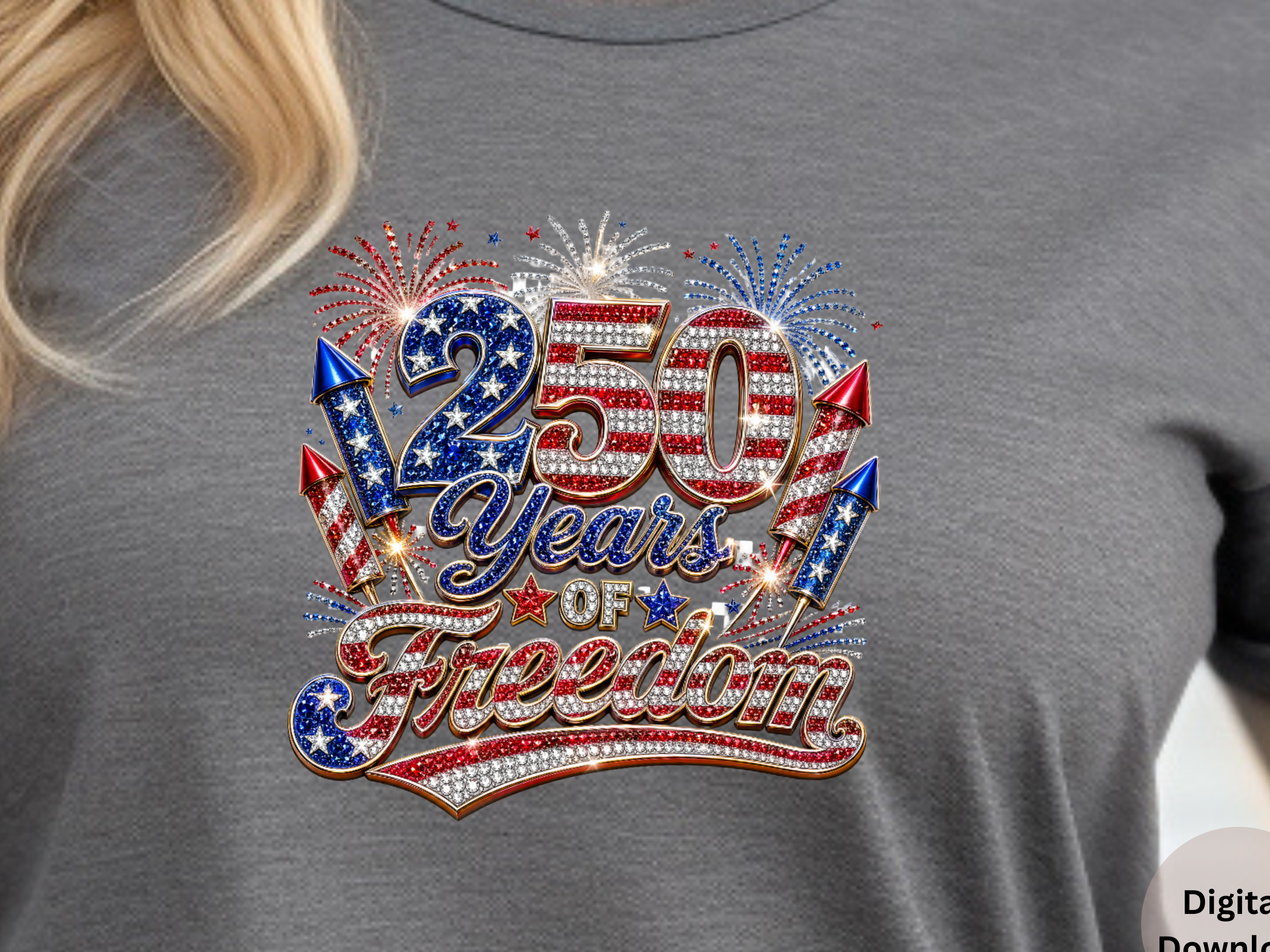 Patriotic 250 Years Faux Rhinestone - Youth/Adult Direct To Film Transfer