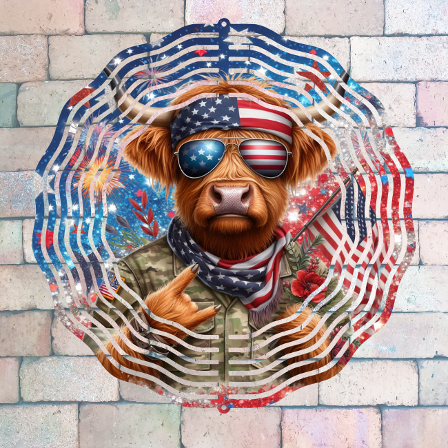 Patriotic Highland Cow - Wind Spinner