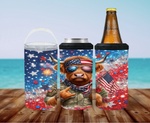 Load image into Gallery viewer, Highland Cow Patriotic  4-1 Can Cooler - Digital Download
