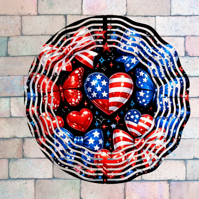 Patriotic Hearts and Butterflies - Wind Spinner Digital Download