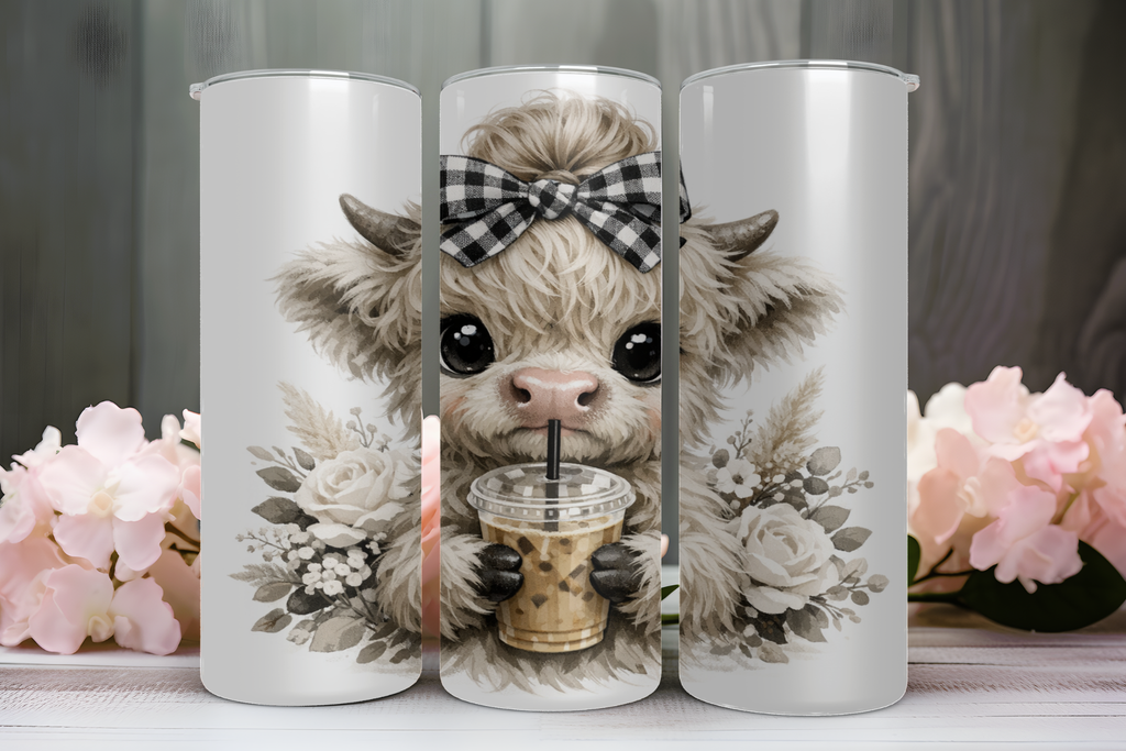 Highland Cow Ice Coffee Flowers - Tumbler Digital Download