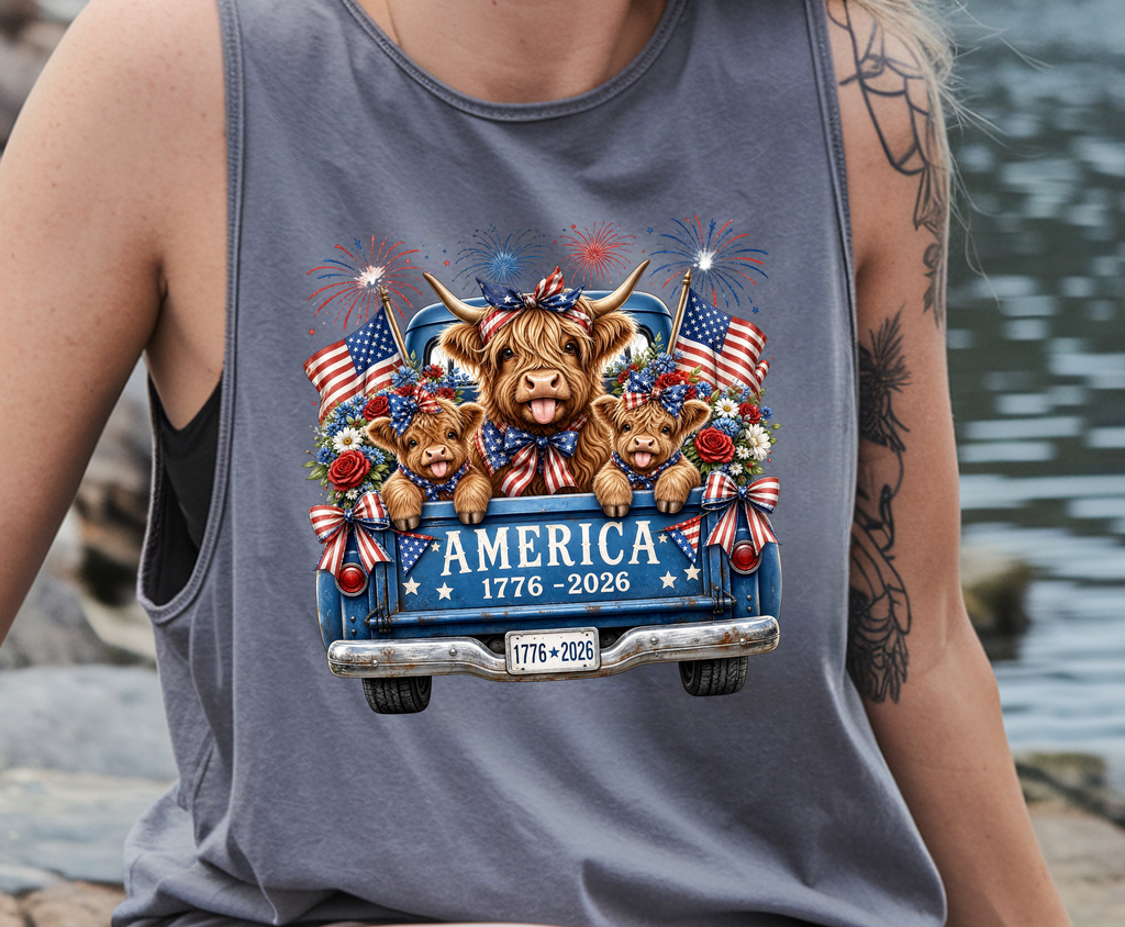 Patriotic Highland Cow - Youth/Adult Direct To Film Transfer