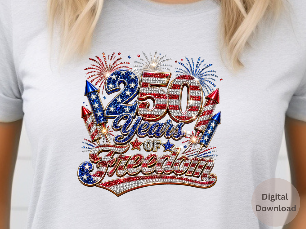 Patriotic 250 Years Faux Rhinestone - Youth/Adult Direct To Film Transfer