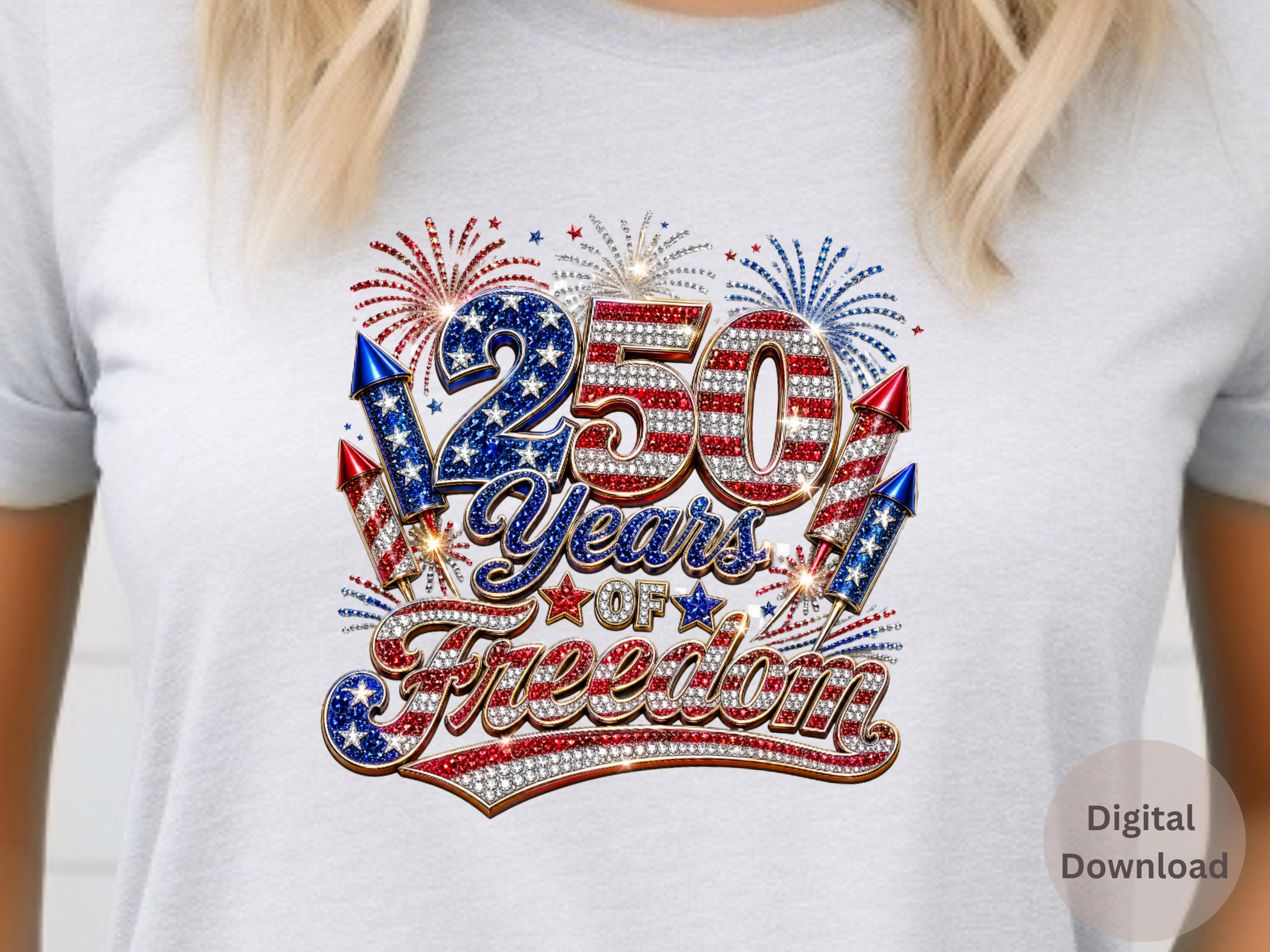 Patriotic 250 Years Faux Rhinestone - Youth/Adult Direct To Film Transfer