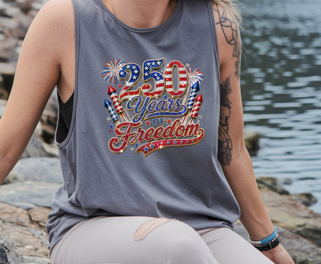 Patriotic 250 Years Faux Rhinestone - Youth/Adult Direct To Film Transfer