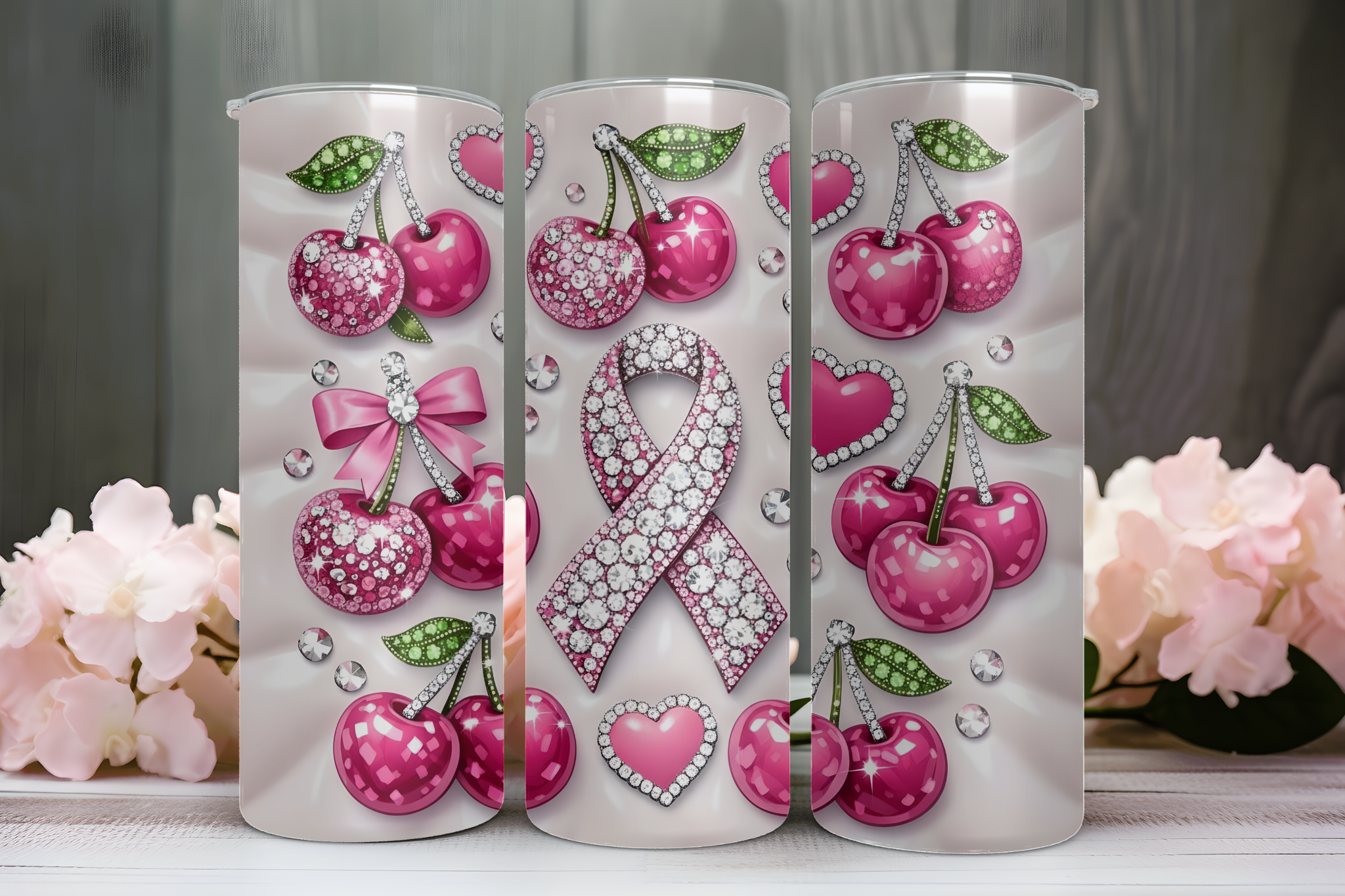 Cherry Cancer Ribbon - Tumbler Digital Download