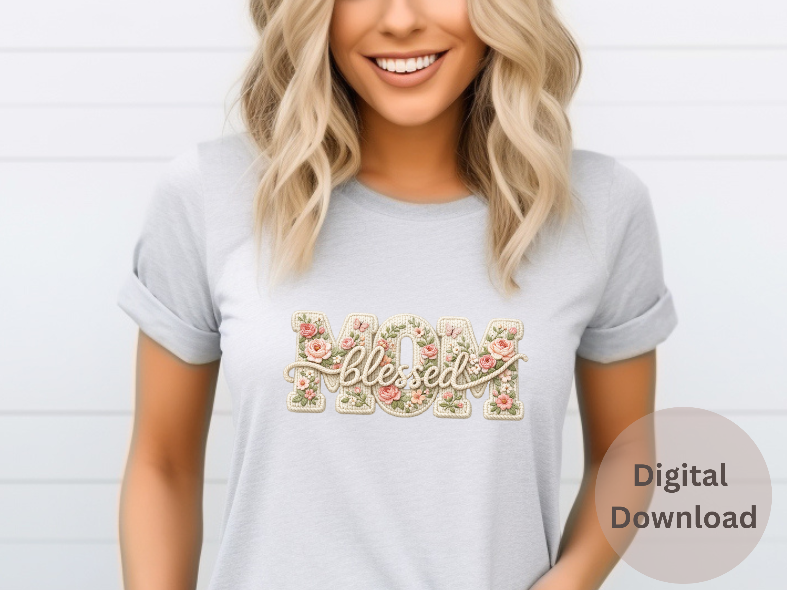 Blessed Mom Embroidered Yarn - PNG Digital Download
