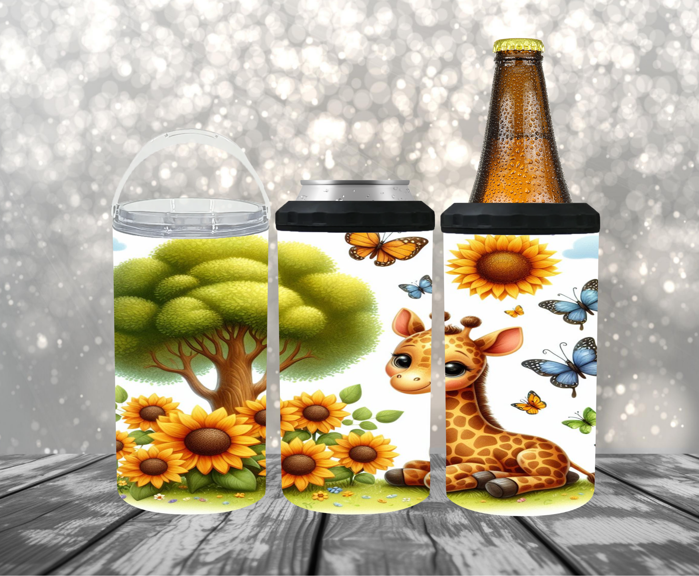 Giraffe Sunflower 3 Can Cooler - Digital Download