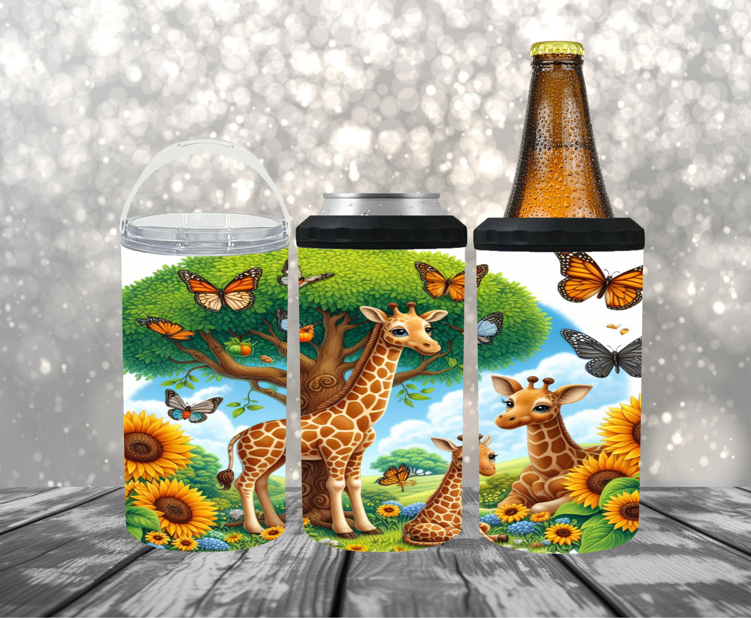 Giraffe Sunflower 2 Can Cooler - Digital Download