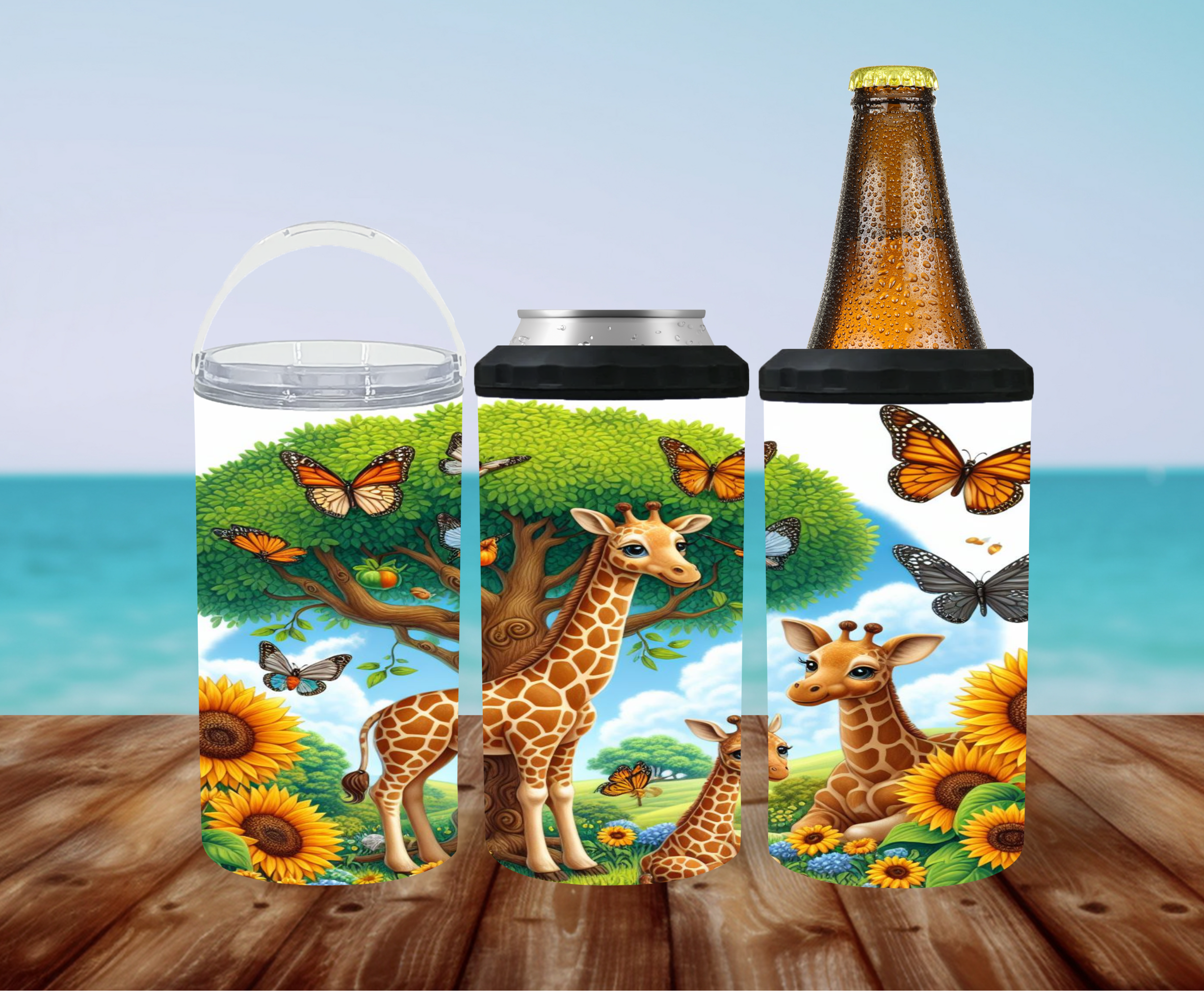 Giraffe Sunflower 2 Can Cooler - Digital Download