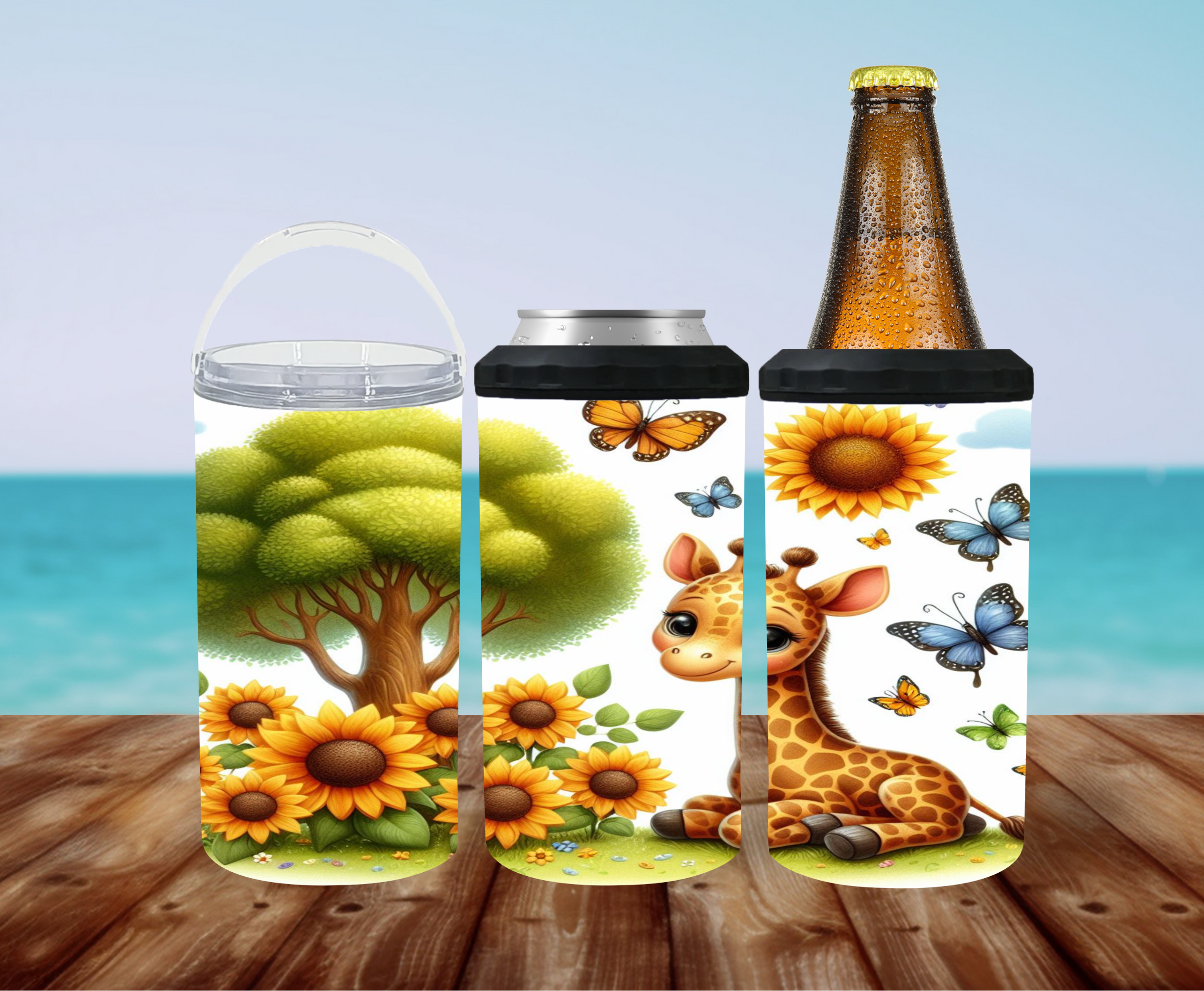 Giraffe Sunflower 3 Can Cooler - Digital Download