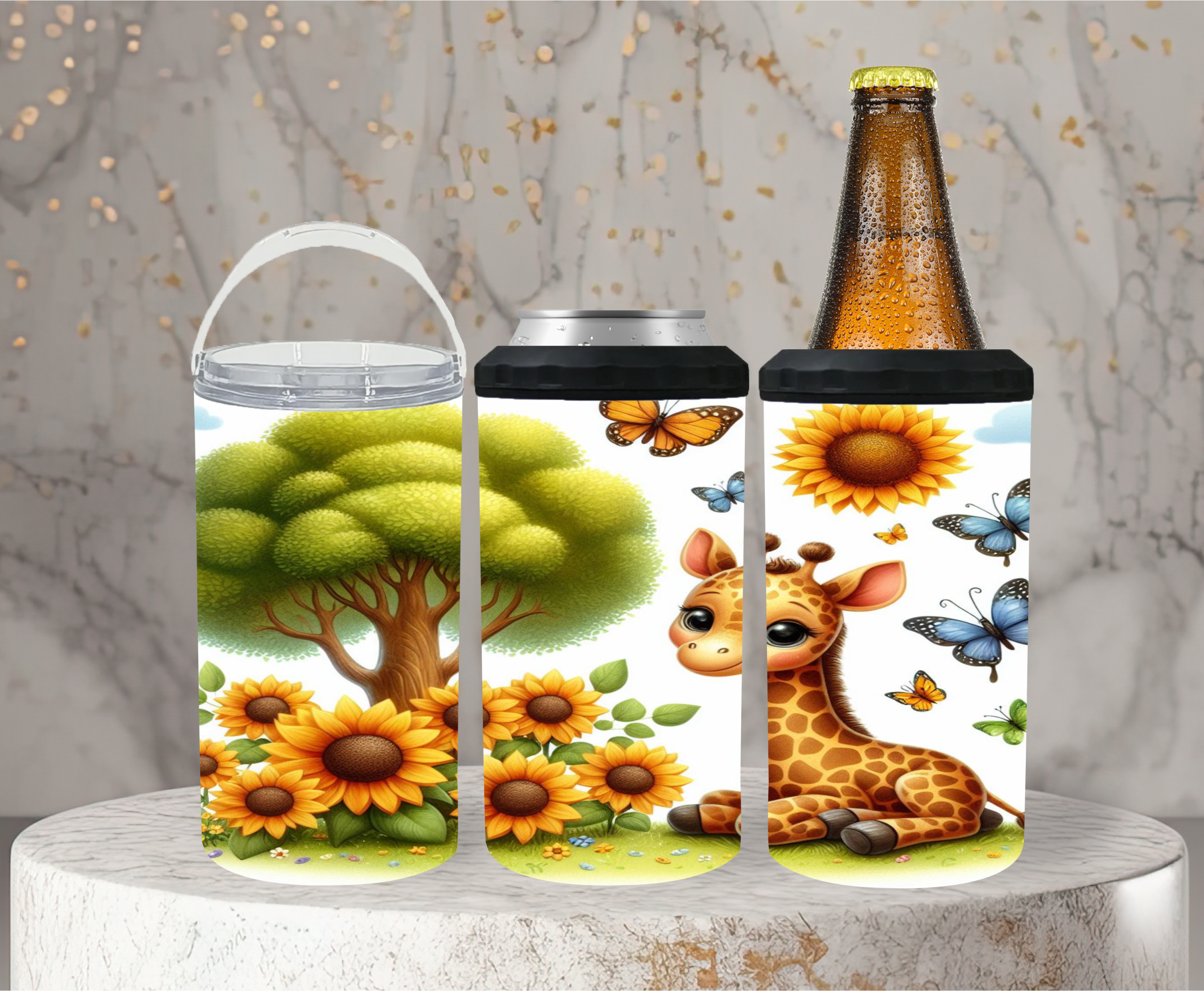 Giraffe Sunflower 3 Can Cooler - Digital Download