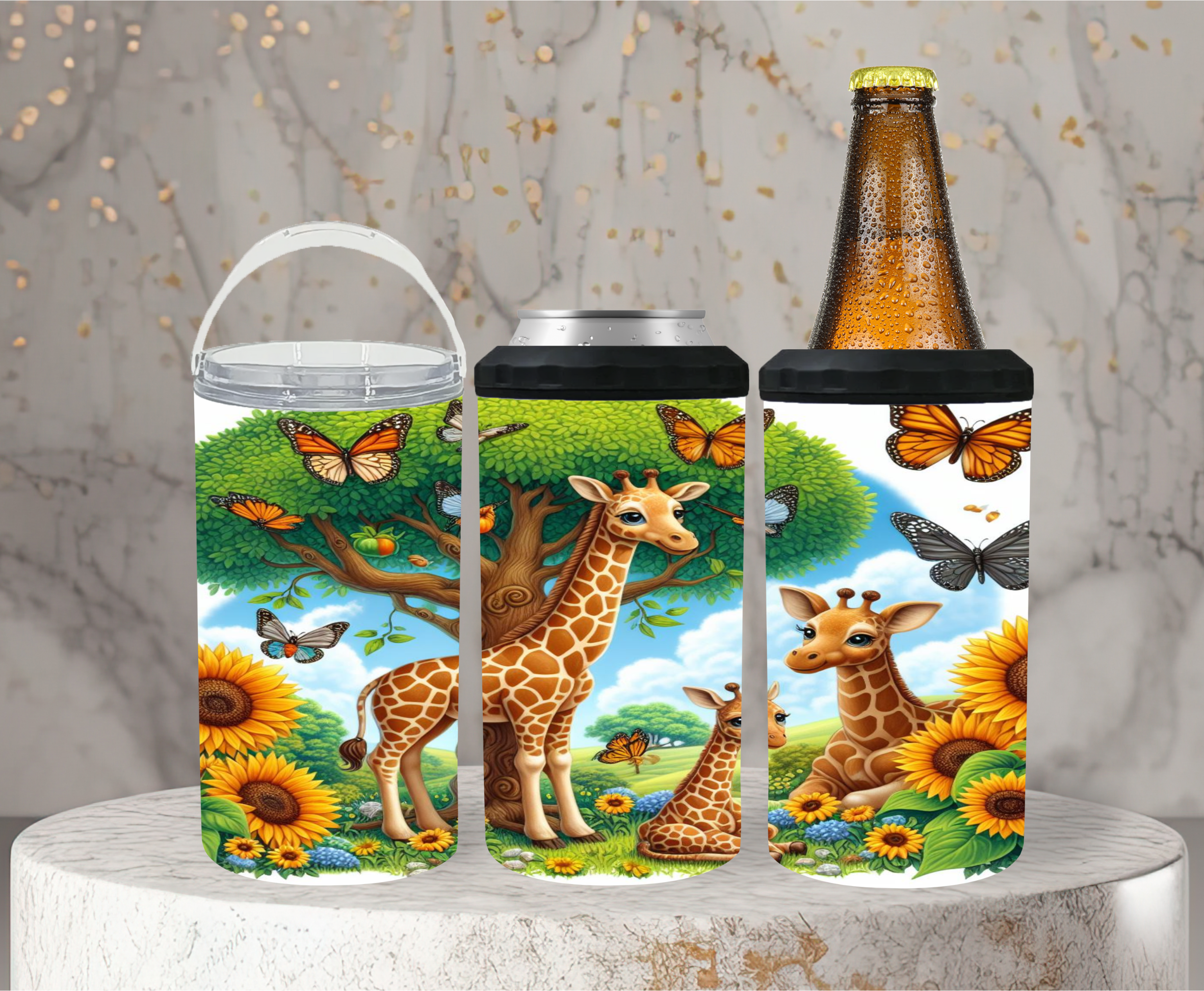 Giraffe Sunflower 2 Can Cooler - Digital Download