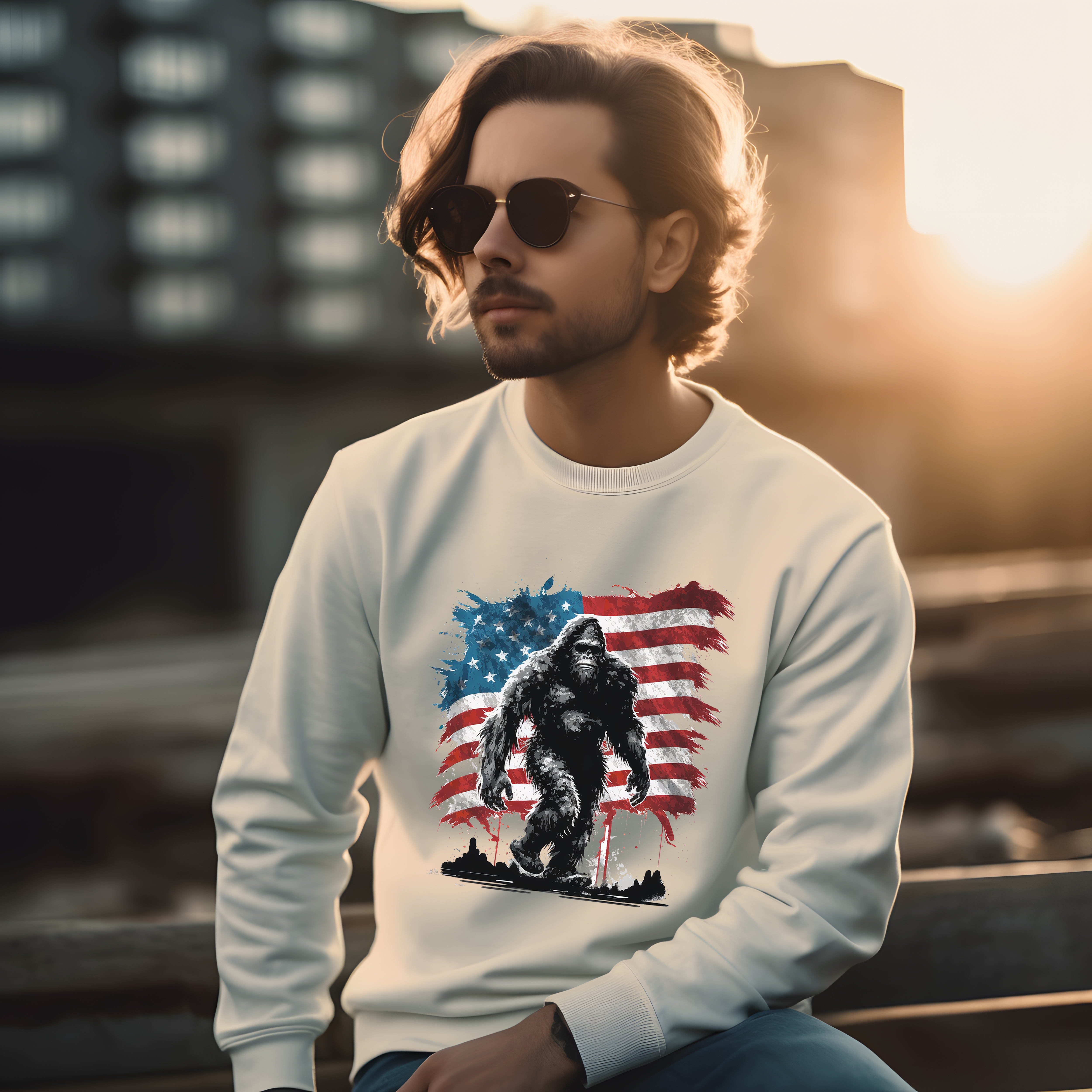 Bigfoot American Flag - Adult Crewneck