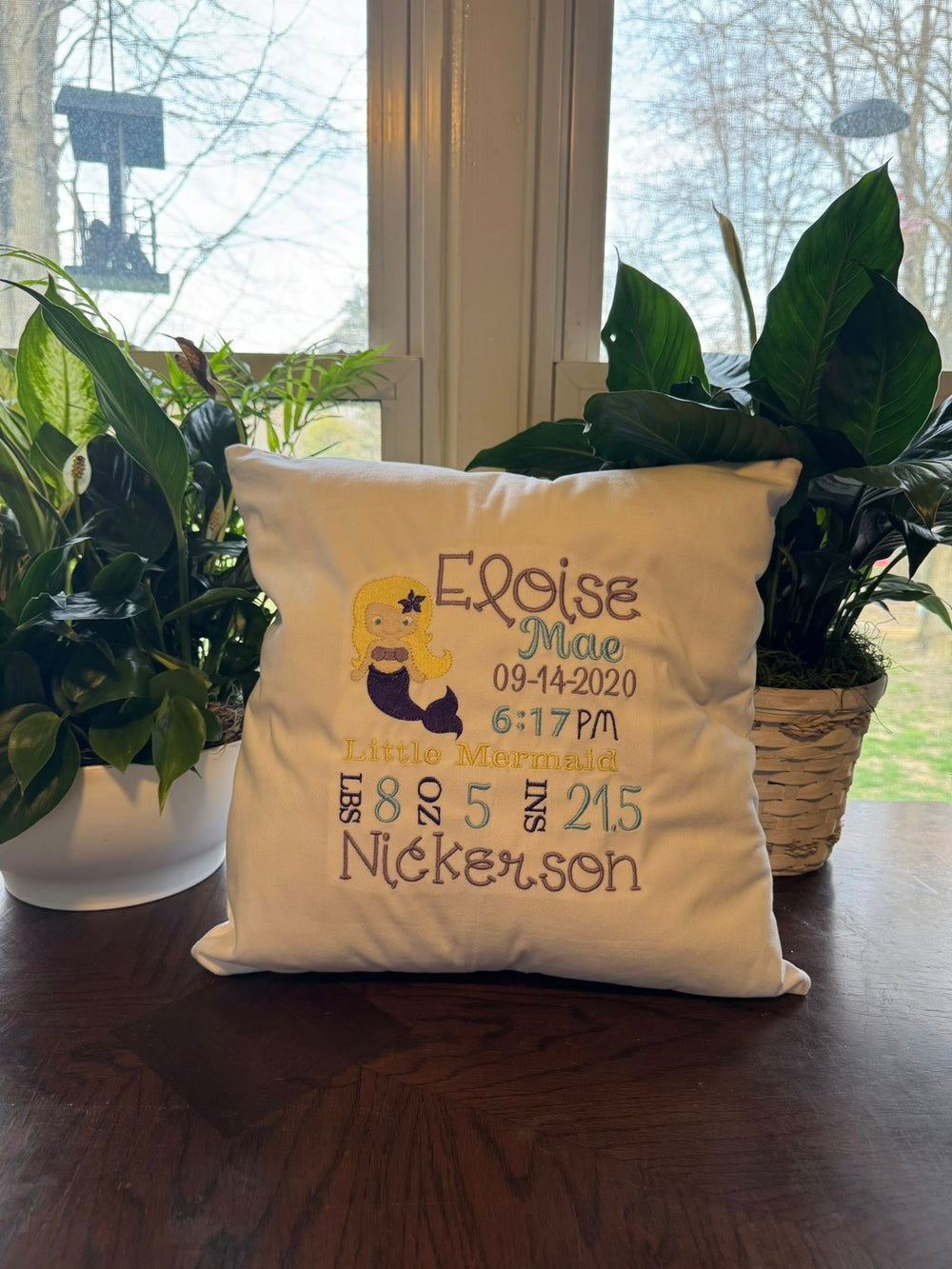 Birth Announcement Mermaid Pillow Cover - Embroidery