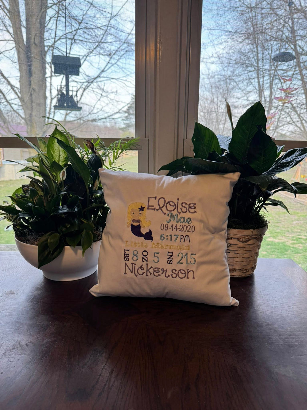 Birth Announcement Mermaid Pillow Cover - Embroidery