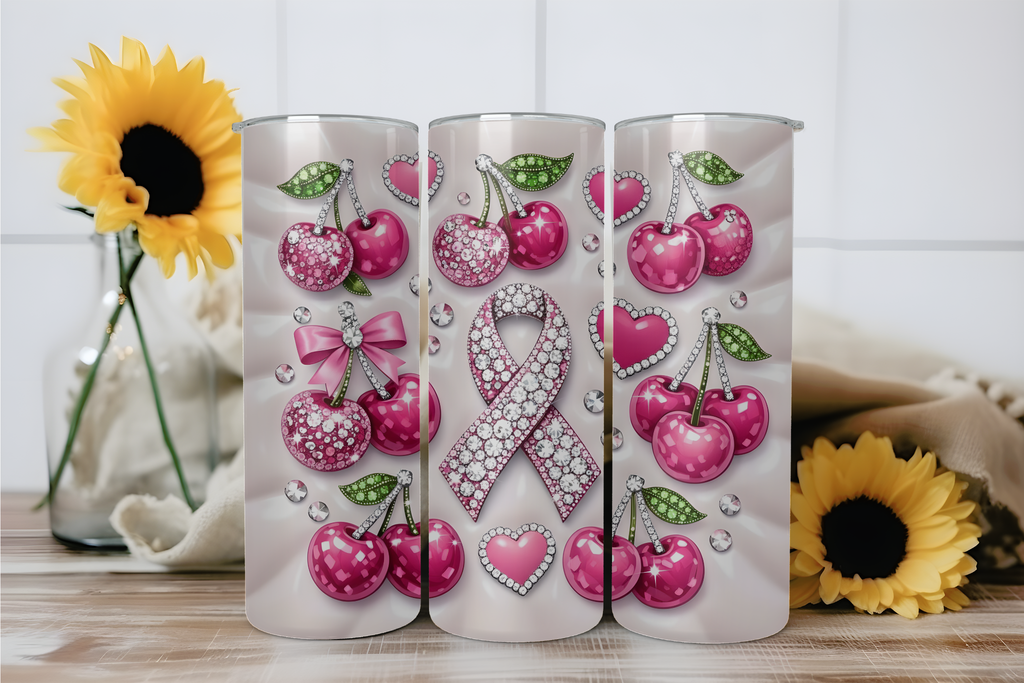 Cherry Cancer Ribbon - Tumbler Digital Download