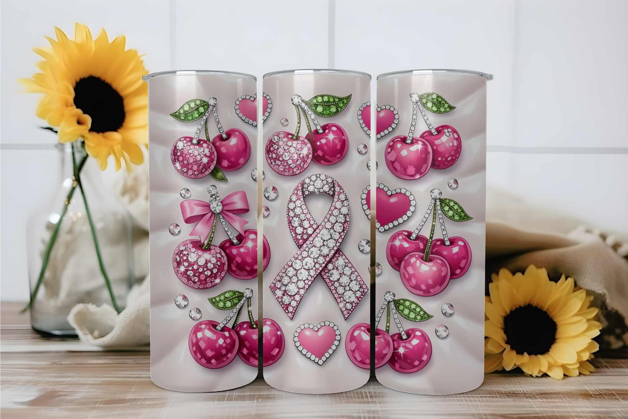 Cherry Cancer Ribbon - Tumbler Digital Download