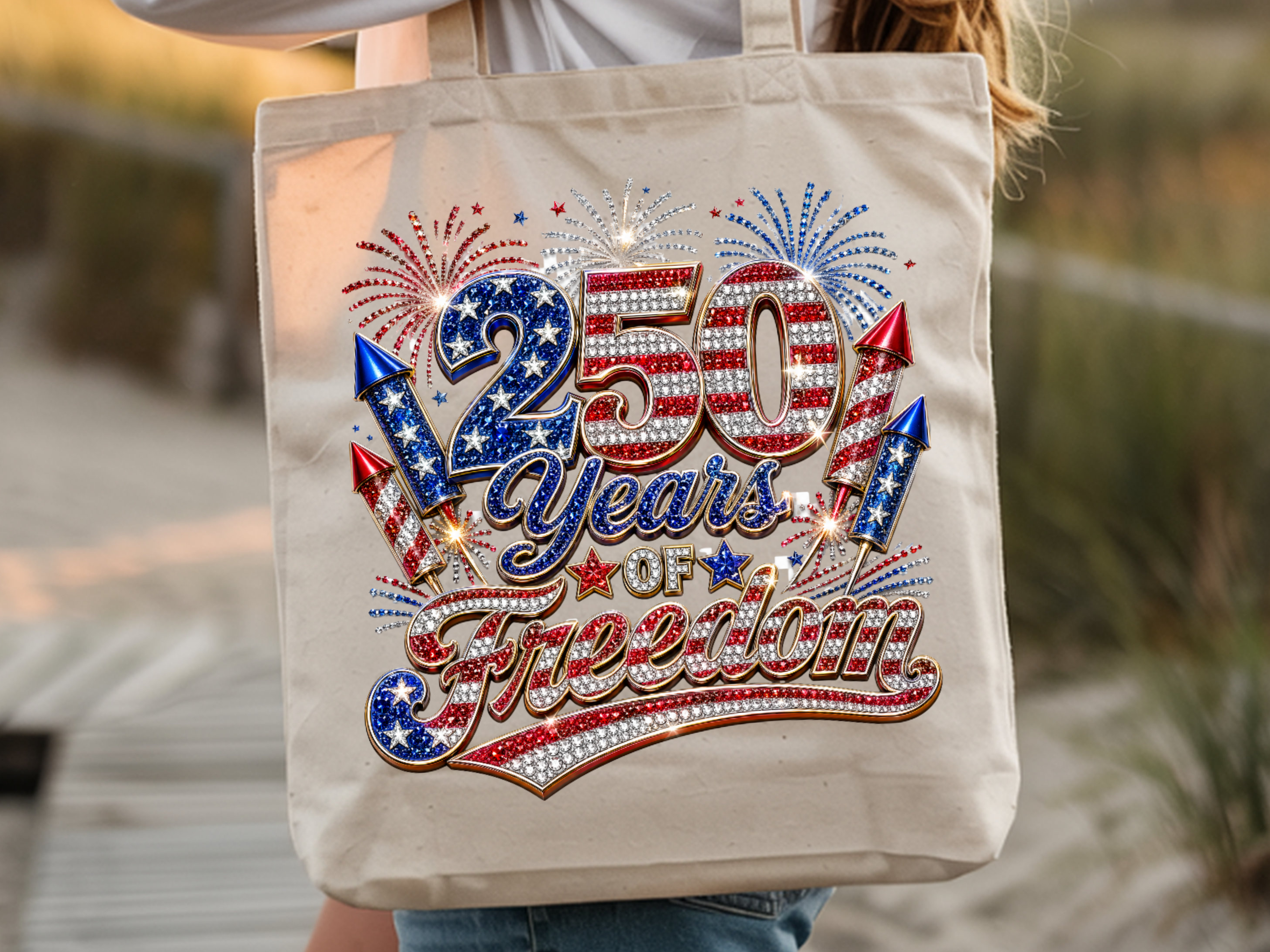 Patriotic 250 Years Faux Rhinestone - Youth/Adult Direct To Film Transfer