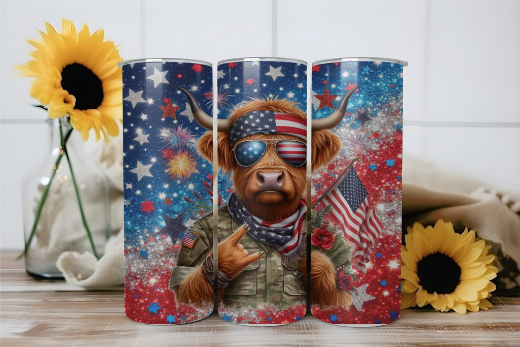Highland Cow Patriotic Military - Tumbler Digital Download