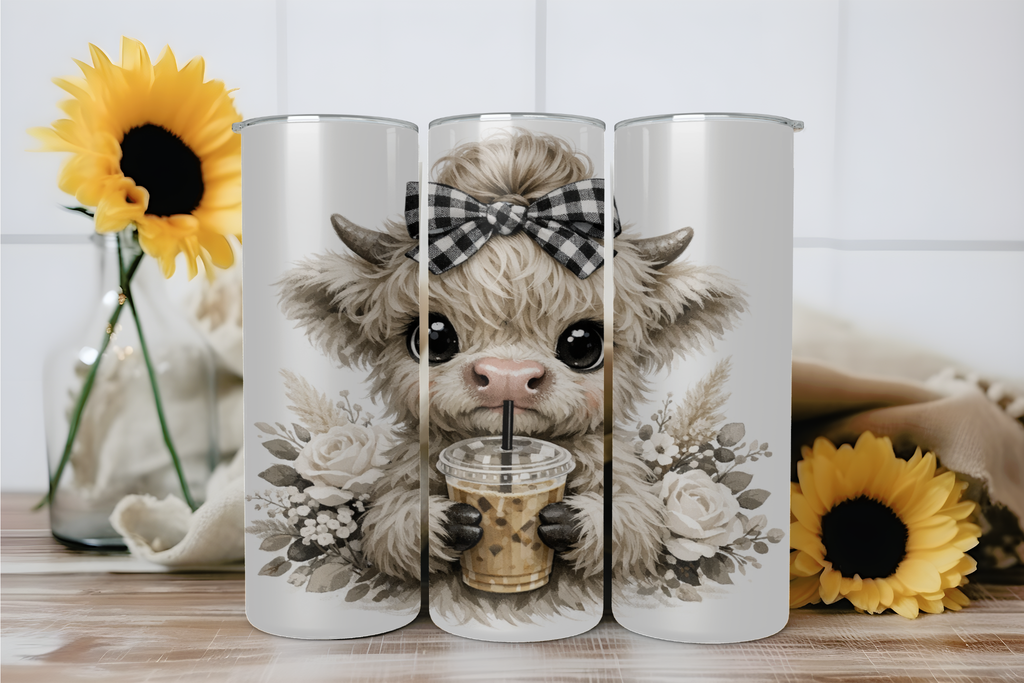 Highland Cow Ice Coffee Flowers - Tumbler Digital Download