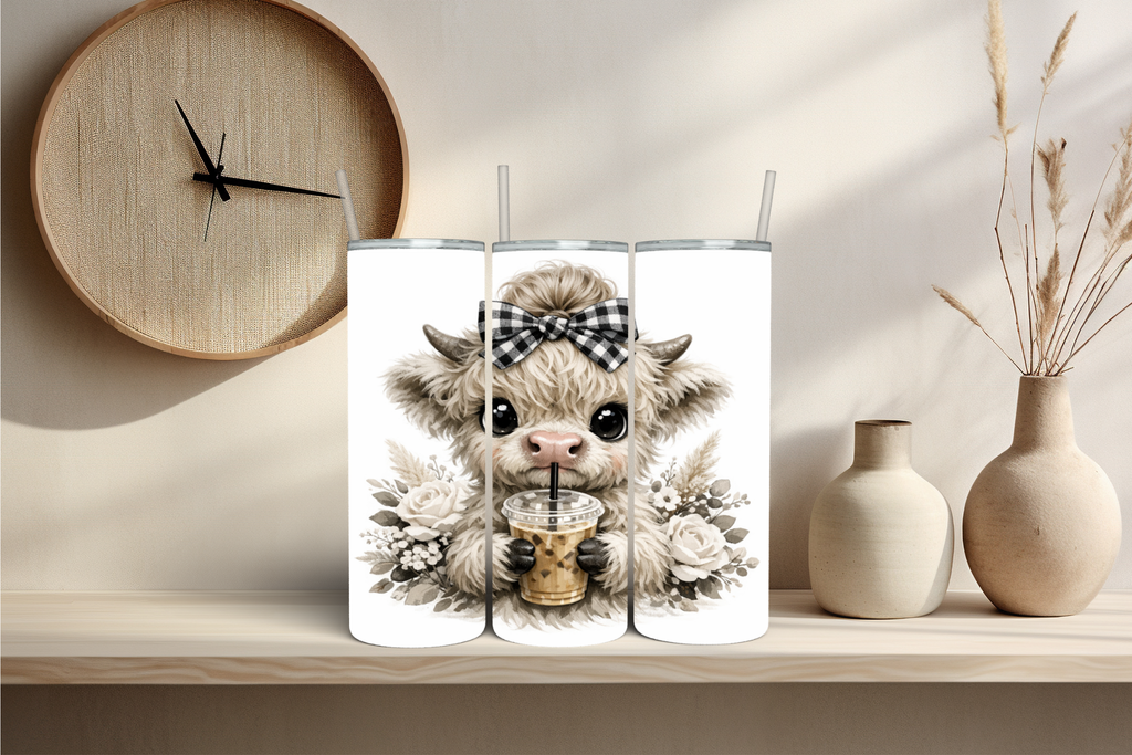 Highland Cow Ice Coffee Flowers - Tumbler Digital Download