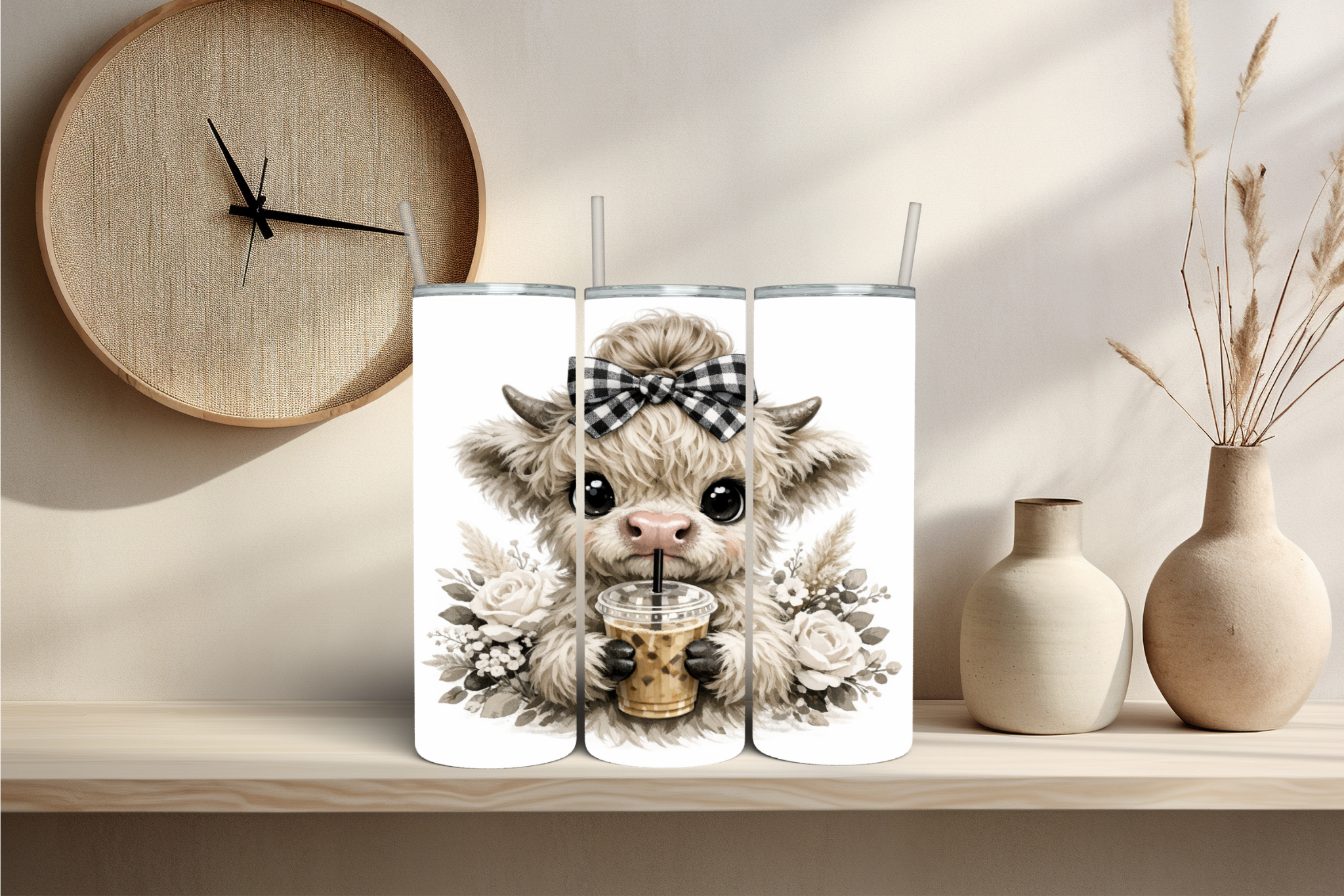 Highland Cow Ice Coffee Flowers - Tumbler Digital Download