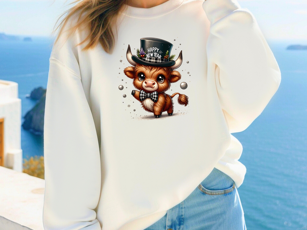 New Year Highland Cow - DTF Transfer