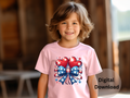 Patriotic Hearts Balloon With Bow - PNG Digital Download