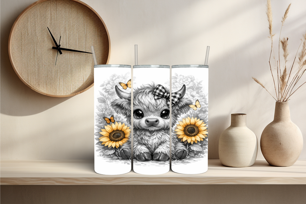 Black and White Highland Cow - Tumbler Digital Download