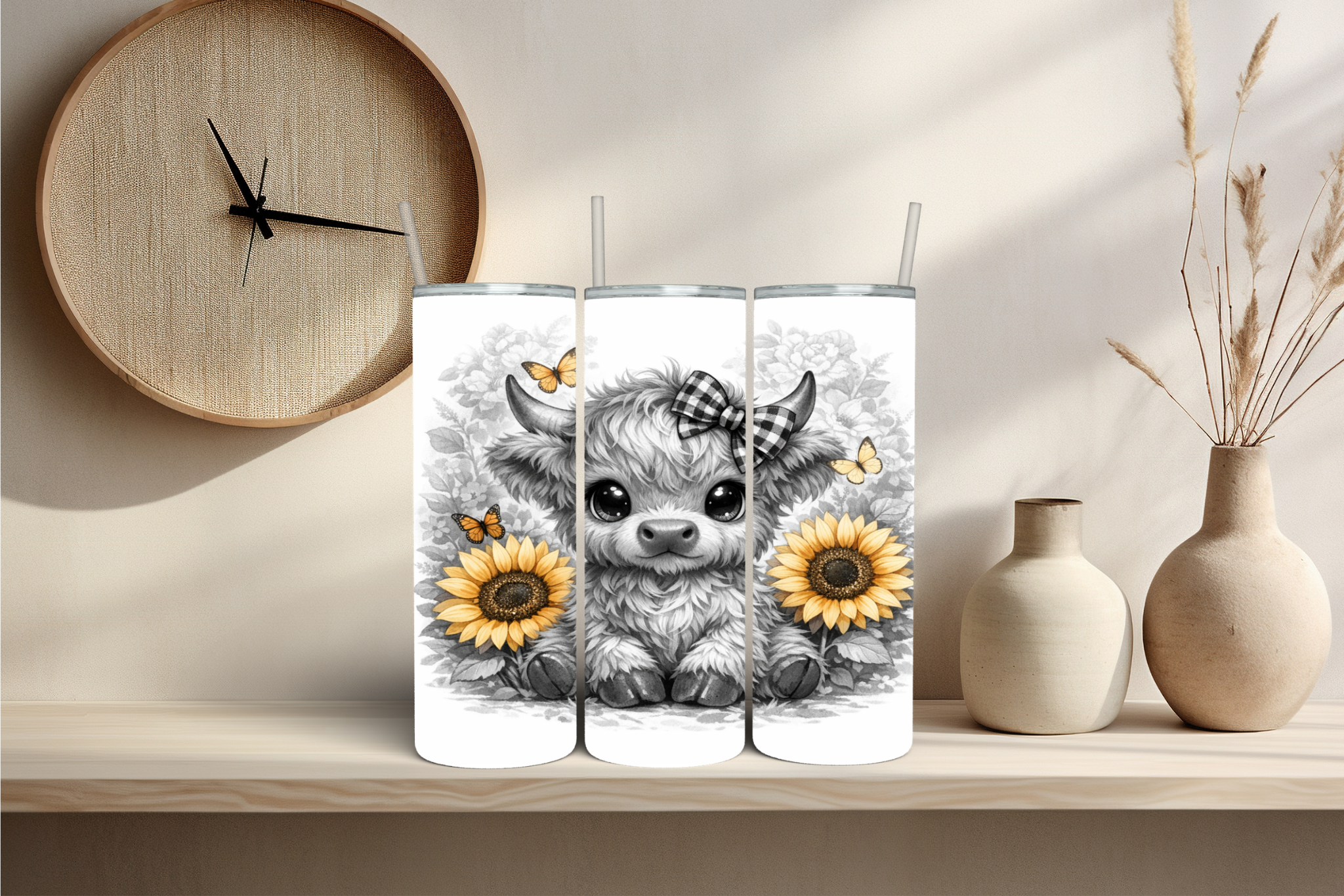 Black and White Highland Cow - Tumbler Digital Download