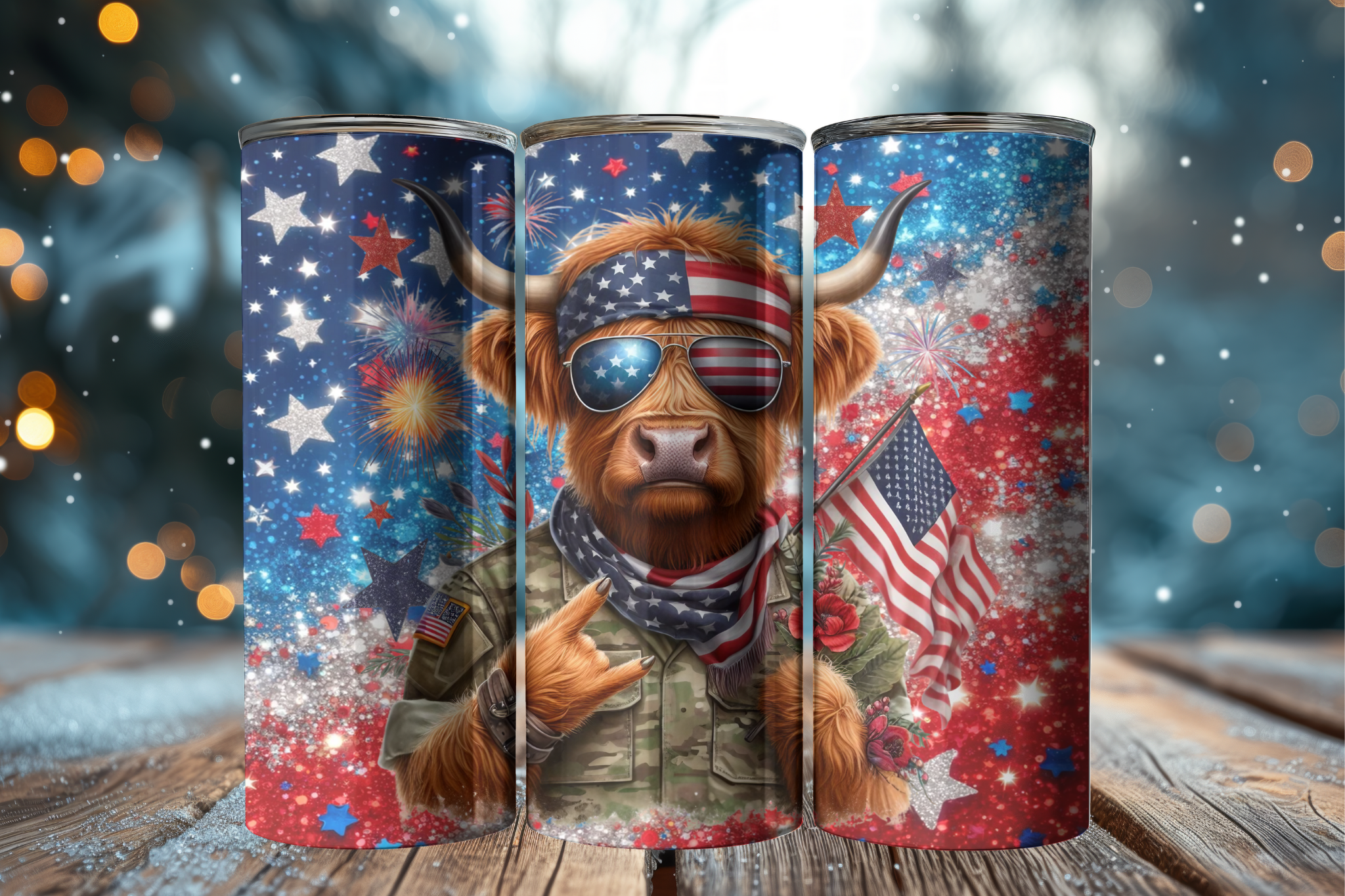 Highland Cow Patriotic Military - Tumbler Digital Download