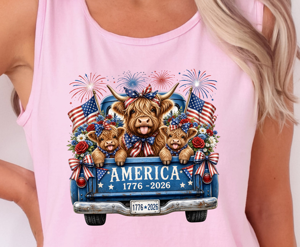 Patriotic Highland Cow - Youth/Adult Direct To Film Transfer