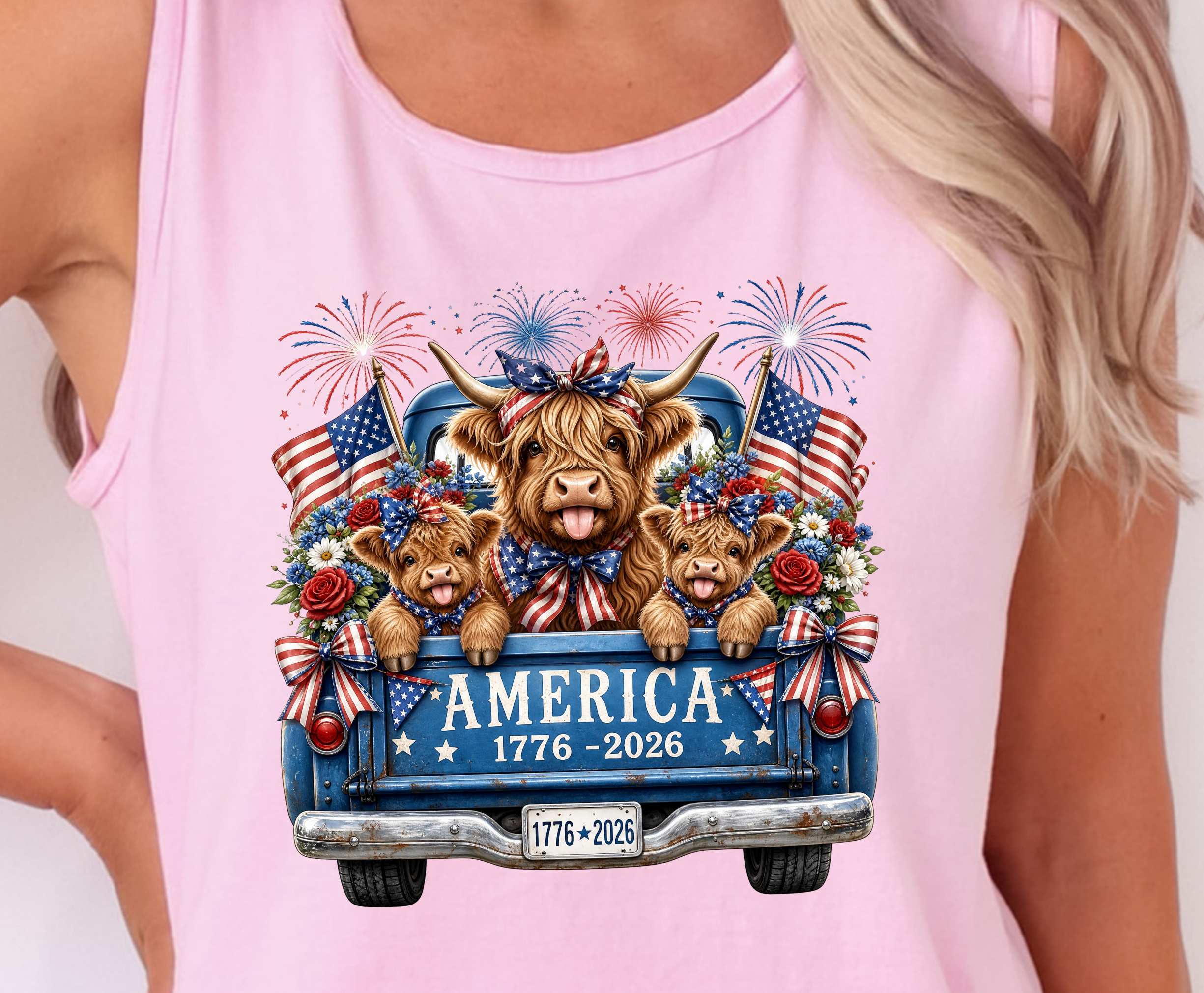 Patriotic Highland Cow - Youth/Adult Direct To Film Transfer
