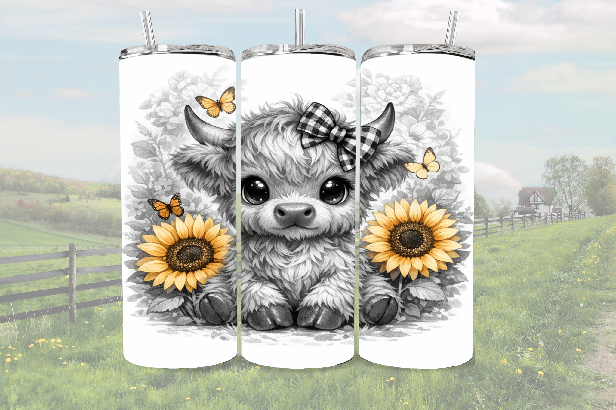 Black and White Highland Cow - Tumbler Digital Download