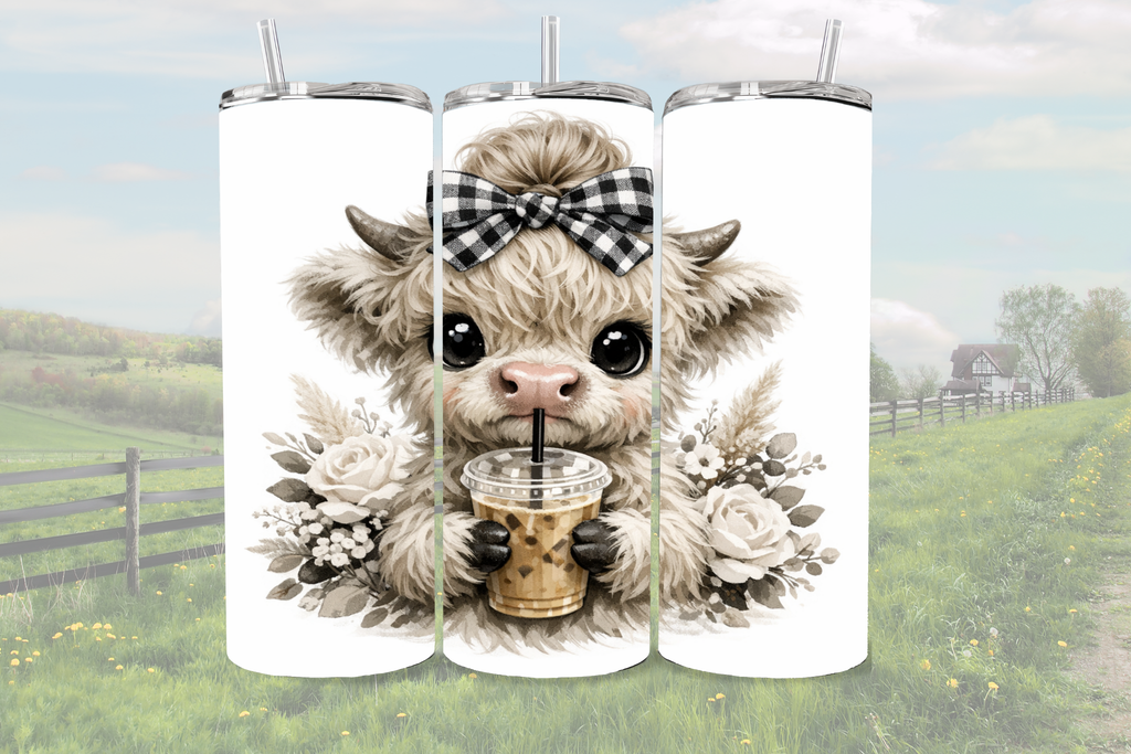 Highland Cow Ice Coffee Flowers - Tumbler Digital Download