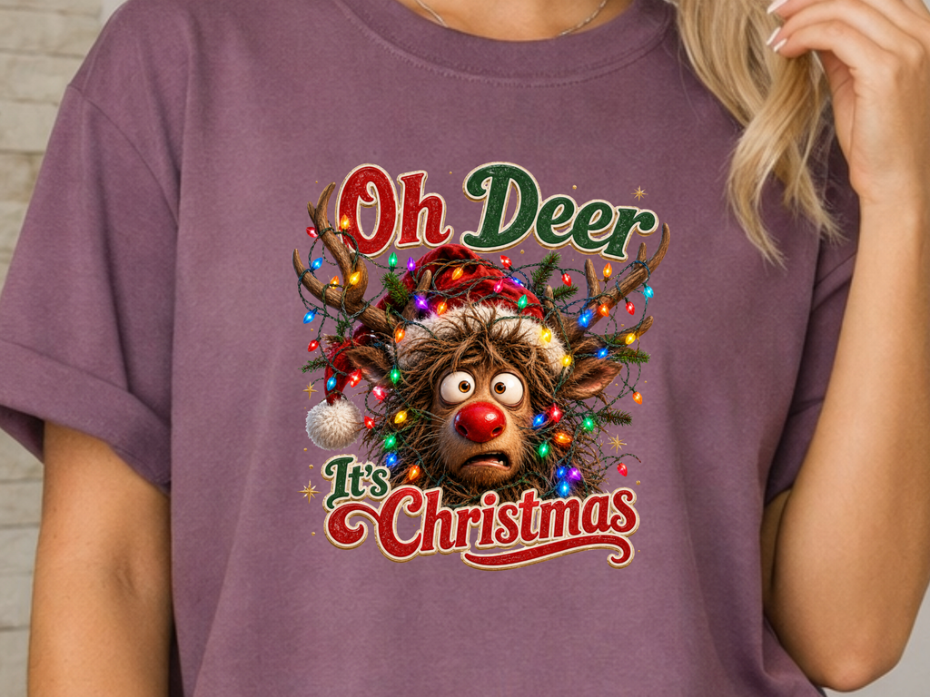 Oh Deer It’s Christmas Funny Reindeer DTF Transfer - Youth/Adult Direct To Film Transfer