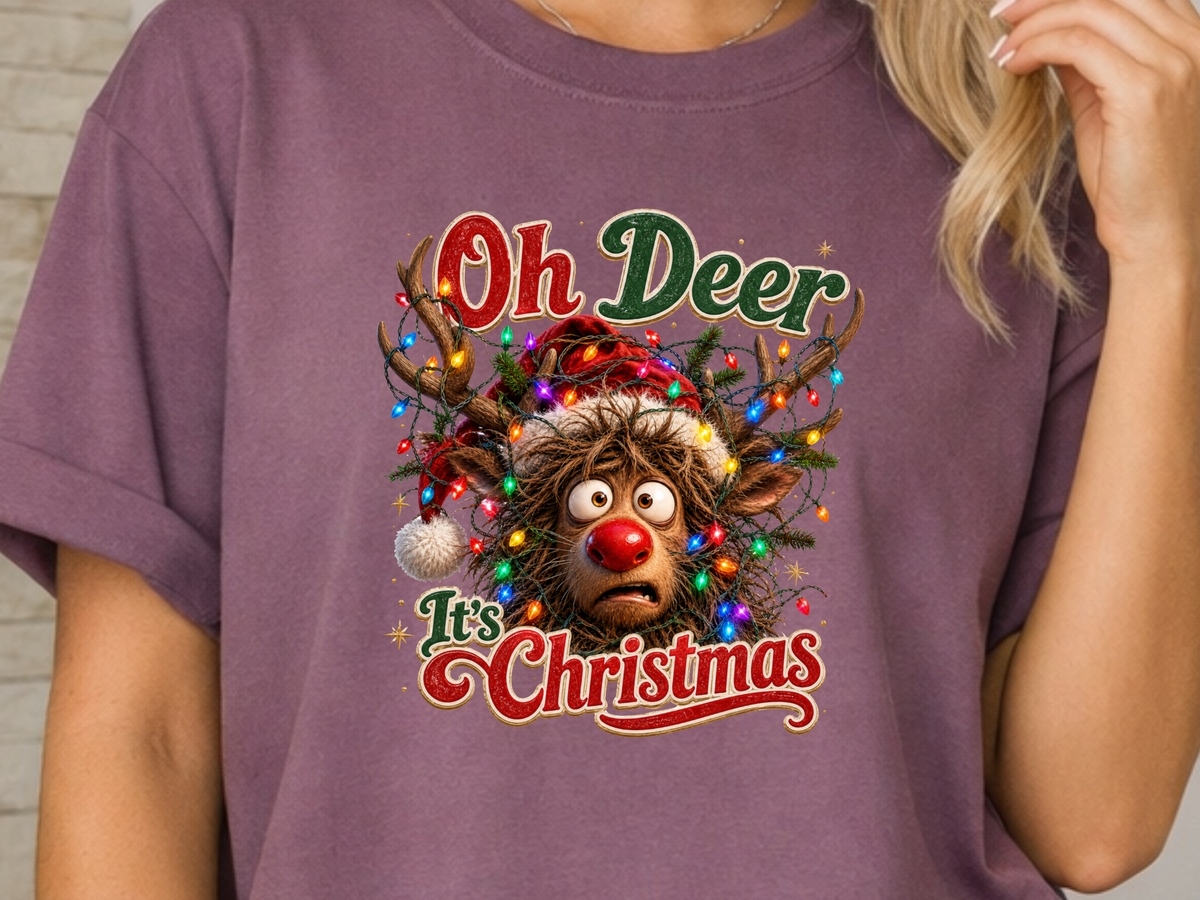 Oh Deer It’s Christmas Funny Reindeer DTF Transfer - Youth/Adult Direct To Film Transfer