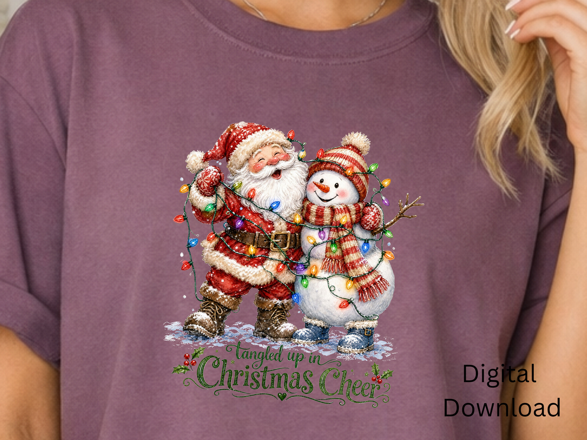 Tangled Up in Christmas Cheer Santa & Snowman - PNG Digital Download