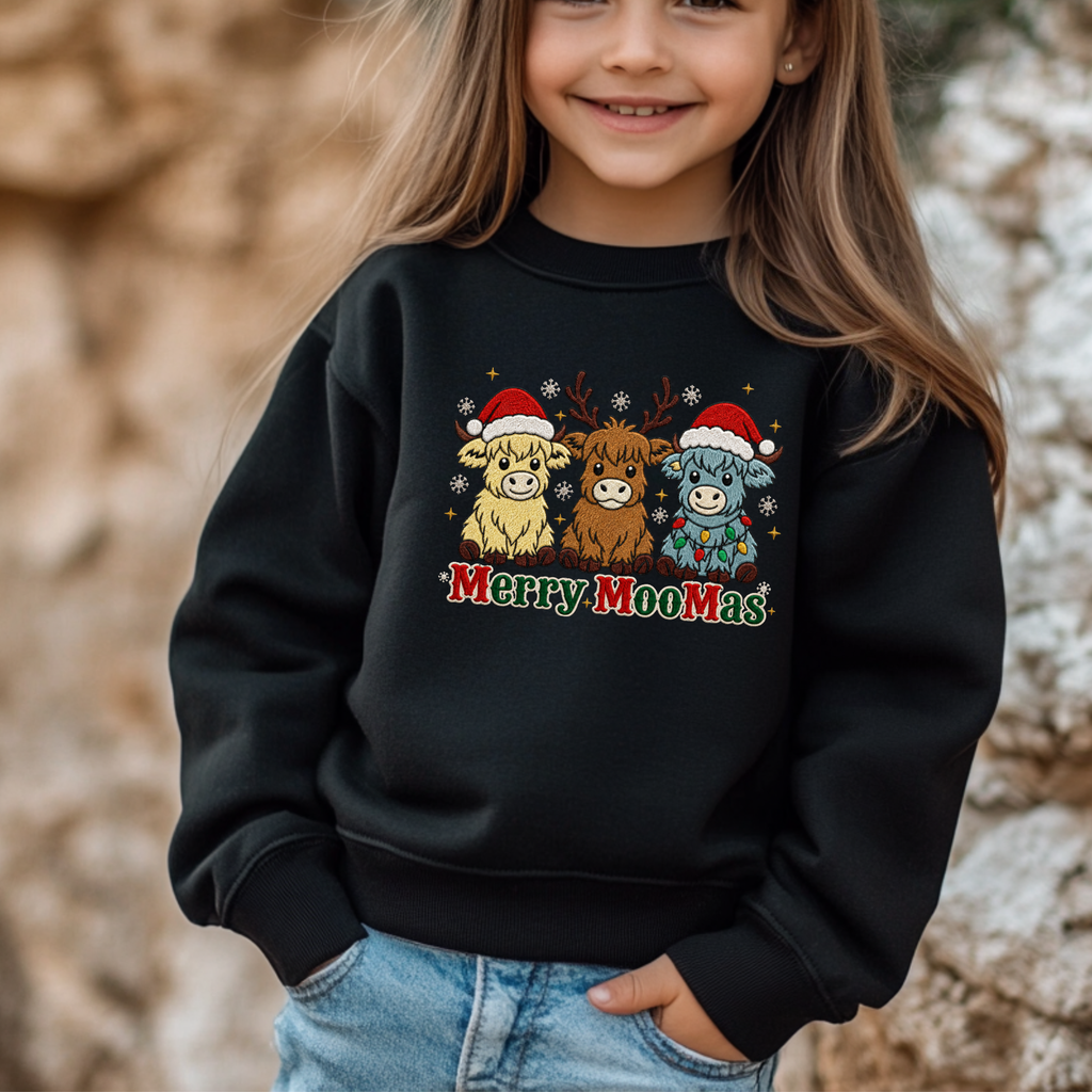 Merry MooMas Highland Cow Christmas DTF Transfer - Youth/Adult Direct To Film Transfer