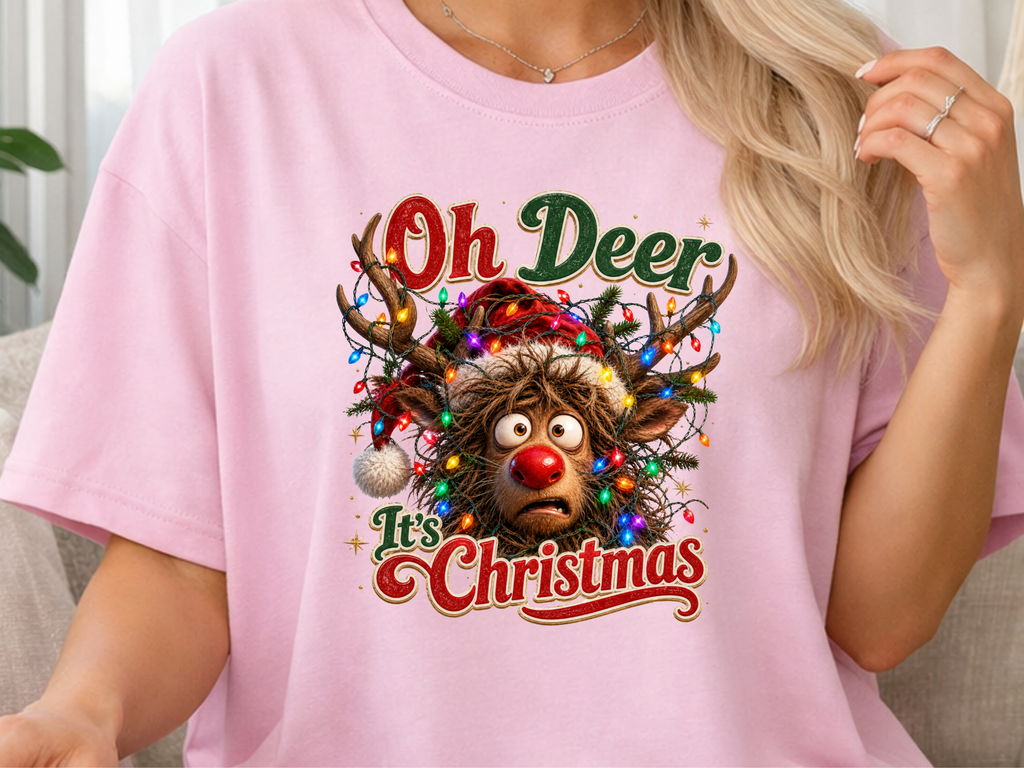 Oh Deer It’s Christmas Funny Reindeer DTF Transfer - Youth/Adult Direct To Film Transfer