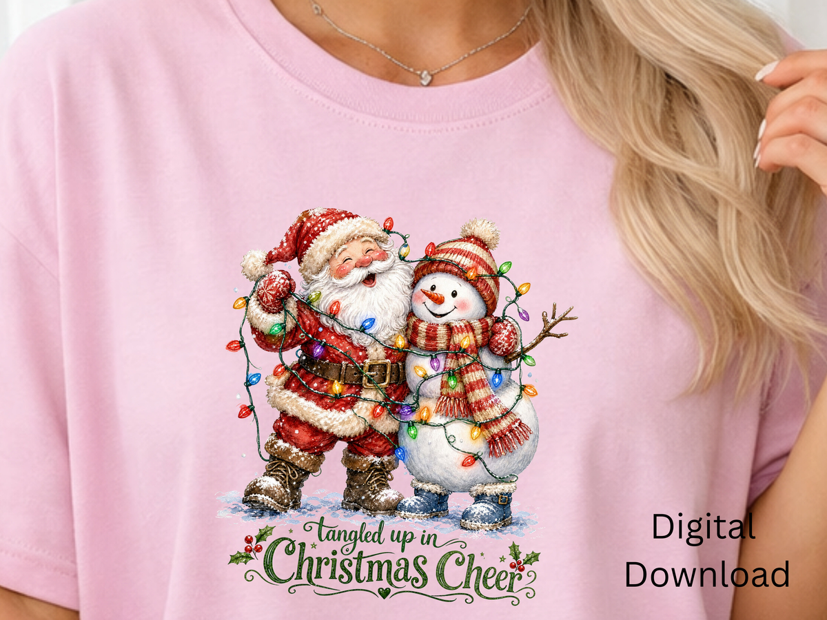 Tangled Up in Christmas Cheer Santa & Snowman - PNG Digital Download