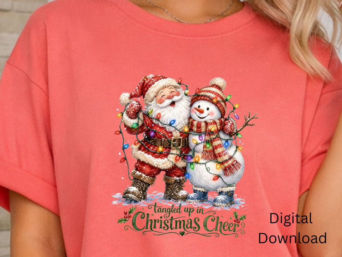 Tangled Up in Christmas Cheer Santa & Snowman - PNG Digital Download