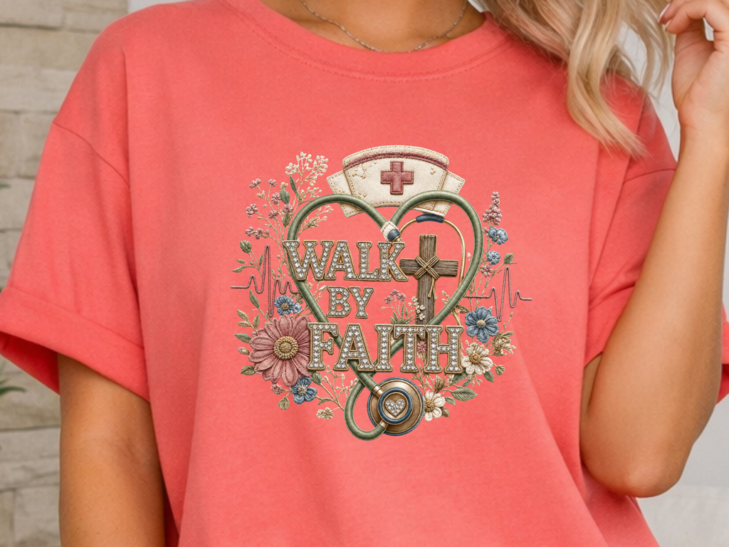Walk By Faith Nurse DTF Transfer - Youth/Adult Direct To Film Transfer