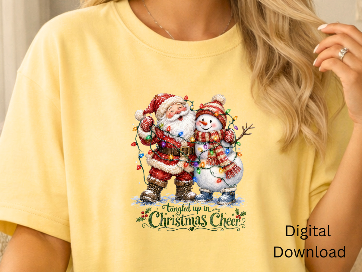 Tangled Up in Christmas Cheer Santa & Snowman - PNG Digital Download